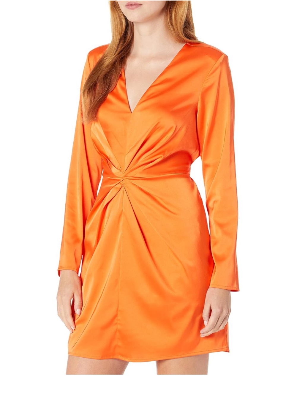 The Drop Women's Tate Twist-Front Deep V-Neck Mini Dress - Orange M